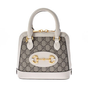Gucci Horsebit Top Handle Beige White GG Supreme Canvas Handbag